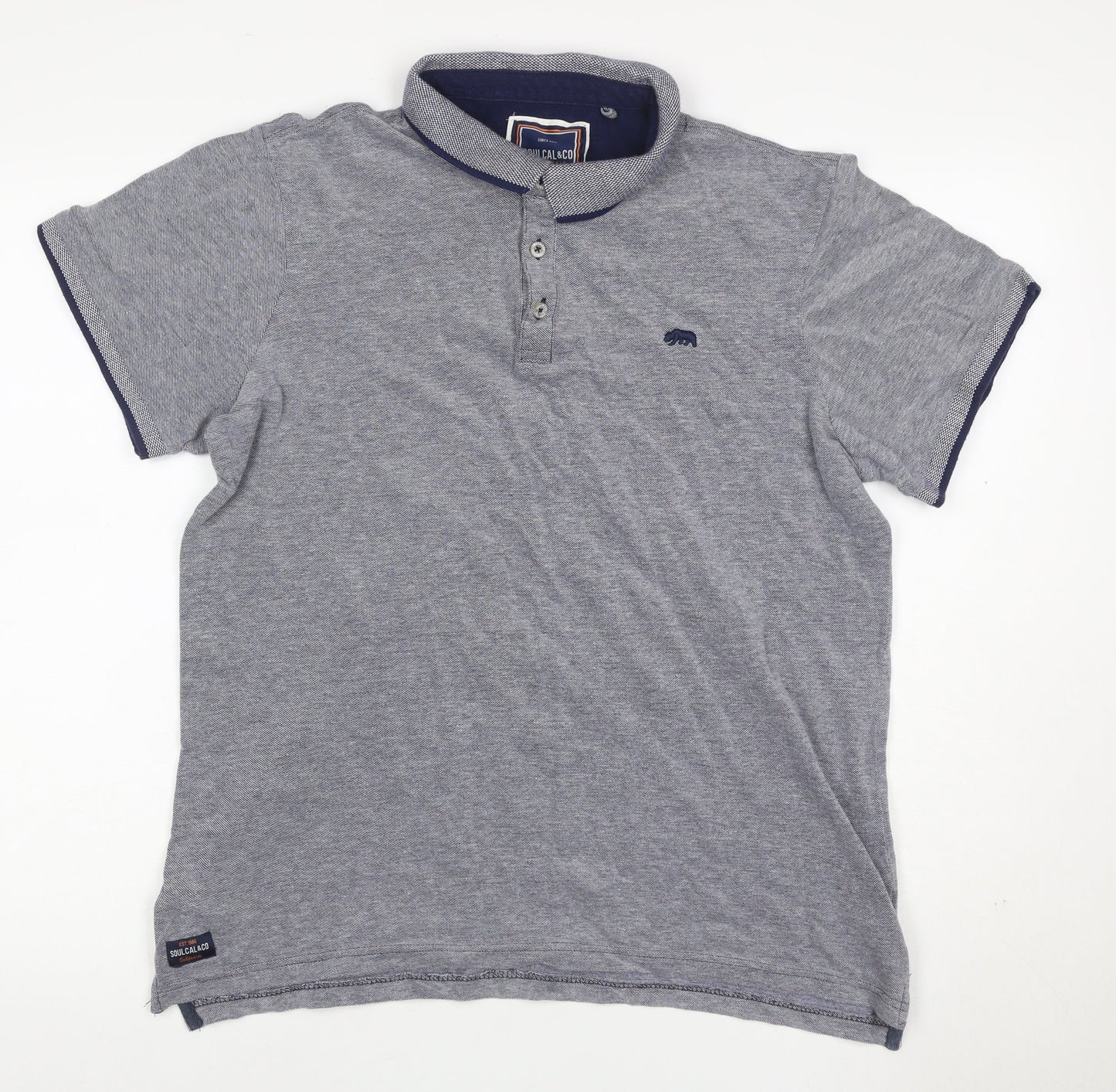 SoulCal & Co Men’s Grey XL Cotton Bear Logo Short Sleeve Polo Shirt