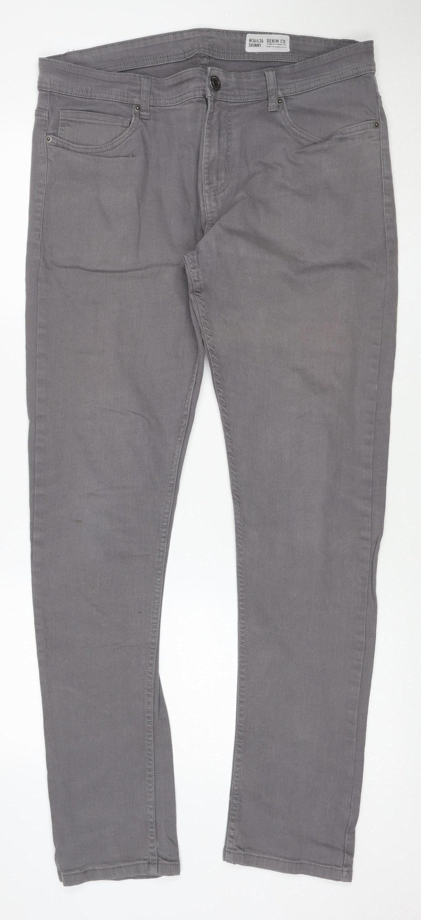 Denim Co. Men's Grey W36 L34 Skinny Stretch Cotton Jeans