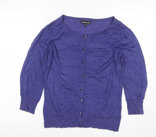 Warehouse Women Purple UK 12 Button Knit Balloon Sleeve Cardigan