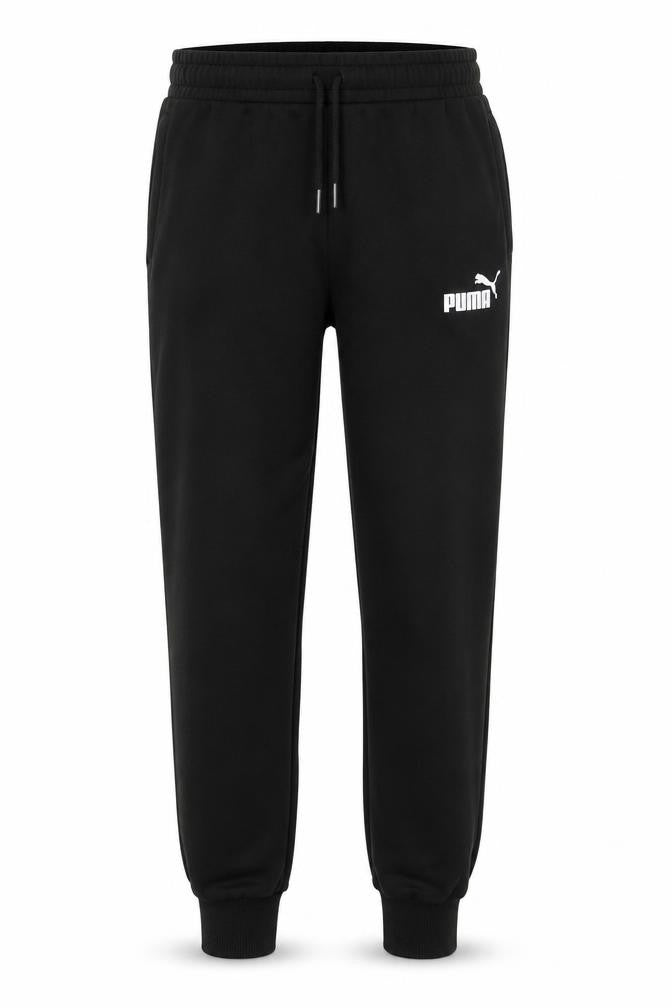 Front view of Puma Men's Black M Logo Jogger Track Pants Drawstring Pockets