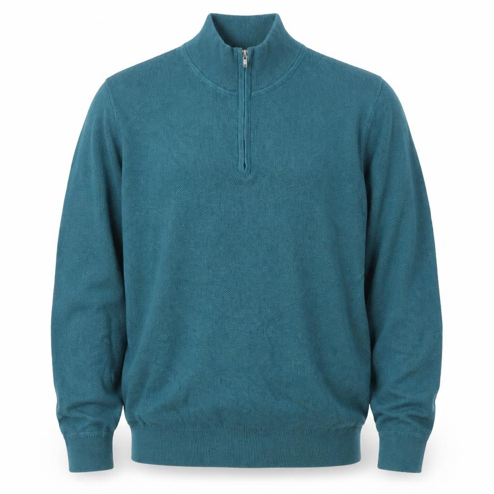 John Lewis Men’s Blue L Quarter Zip Cotton Knit Jumper High Neck