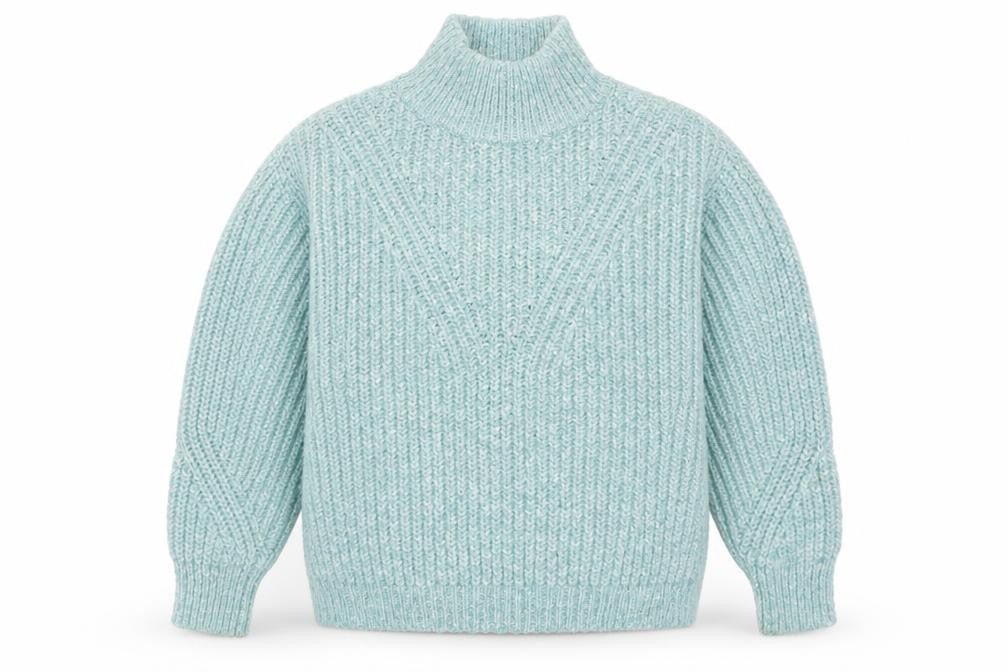 Marks & Spencer Women Blue Size 12 Chunky Knit High Neck Pullover Jumper