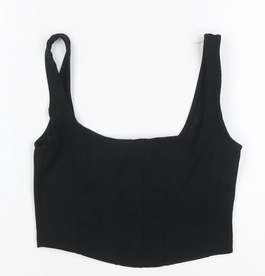 New Look Women's Black UK 6 Cropped Stretch Tank Top Scoop Neck