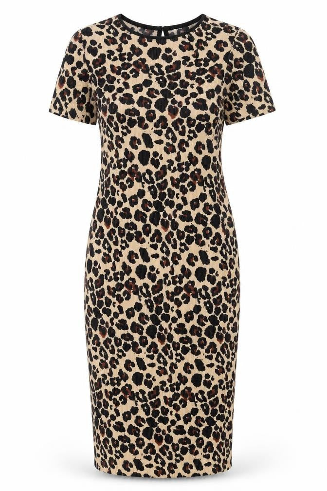 River Island Women Beige Leopard Print Mini Bodycon Dress UK 10