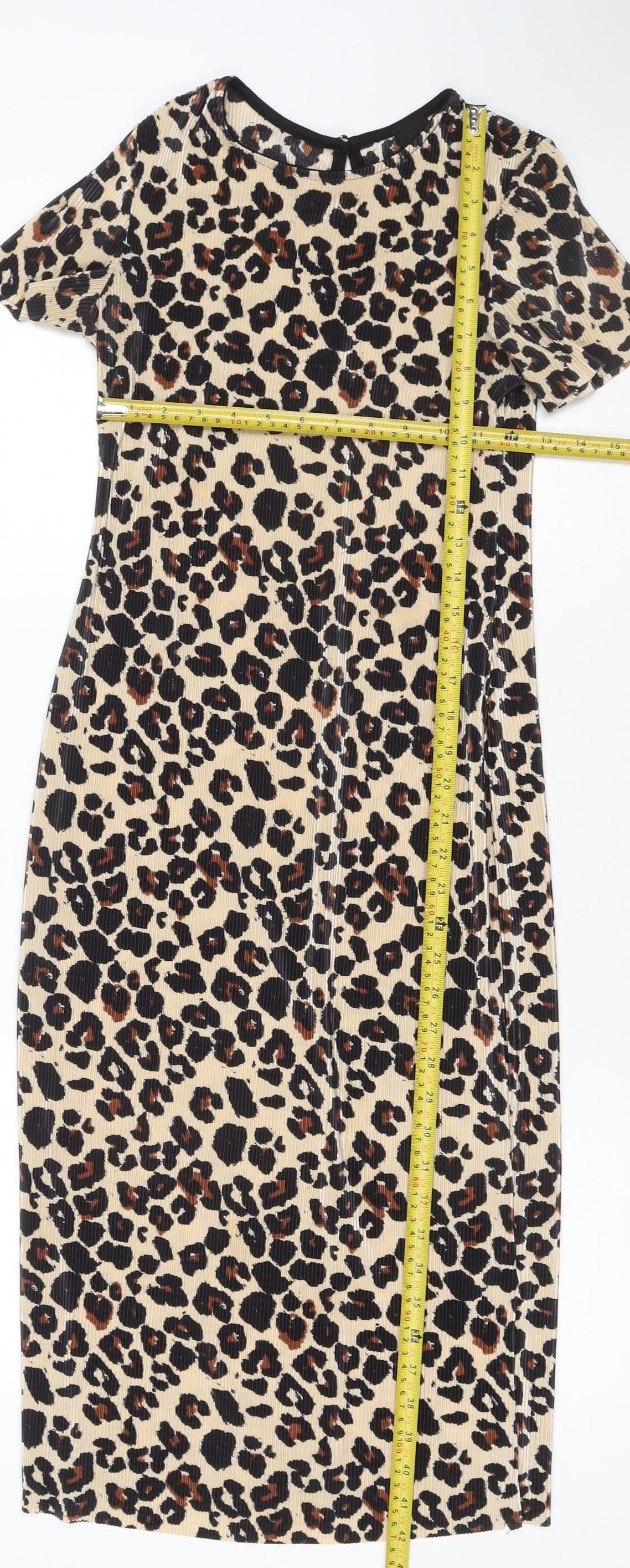 River Island Women Beige Leopard Print Mini Bodycon Dress UK 10