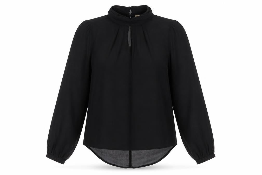 Next Women Black UK 8 Basic Sheer Chiffon High Neck Balloon Sleeve Blouse