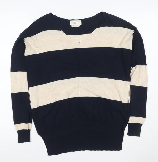 Next Women’s Blue Ivory Colourblock V-Neck Knit Top UK 6 Long Sleeve