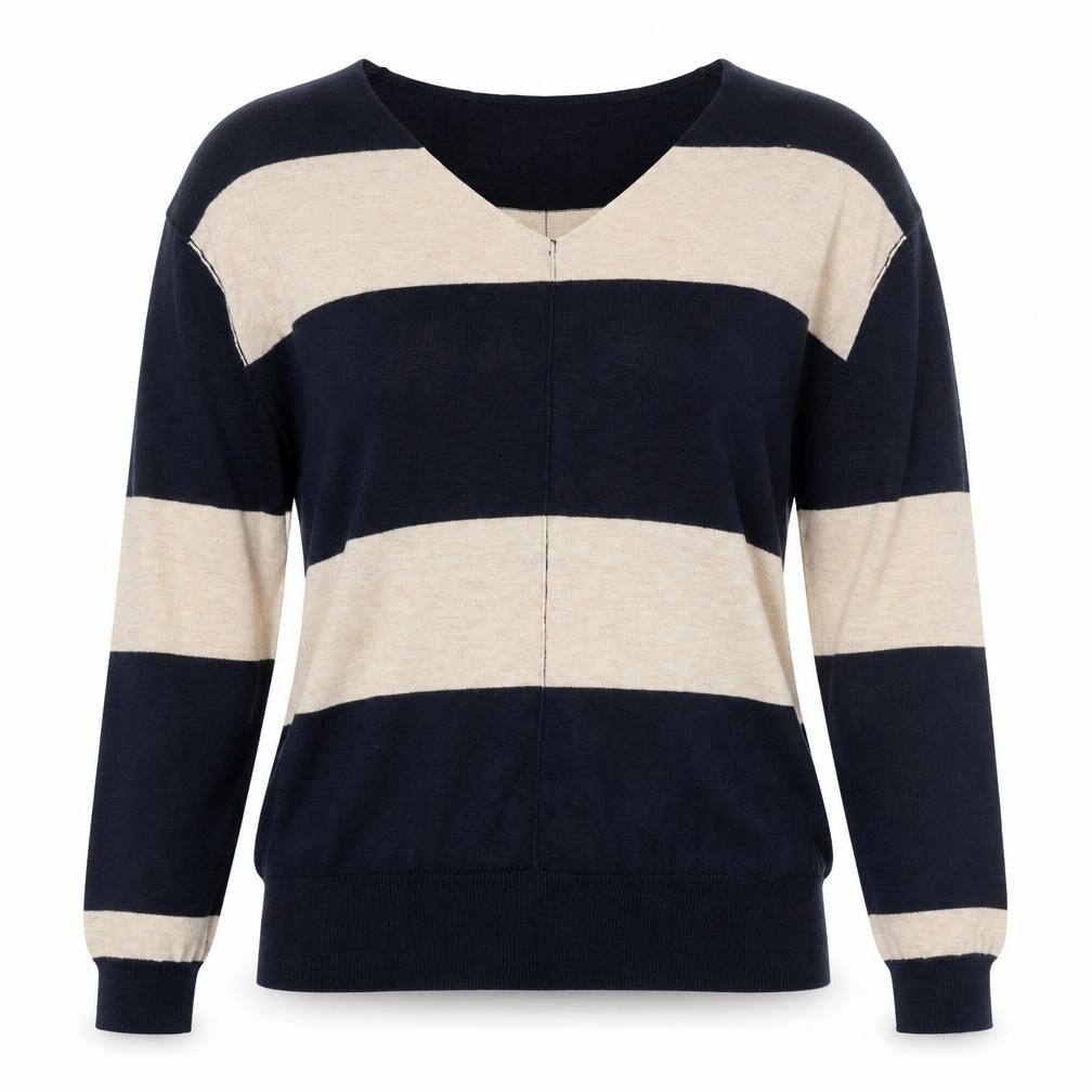Next Women’s Blue Ivory Colourblock V-Neck Knit Top UK 6 Long Sleeve