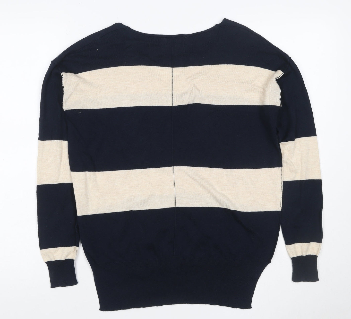Next Women’s Blue Ivory Colourblock V-Neck Knit Top UK 6 Long Sleeve