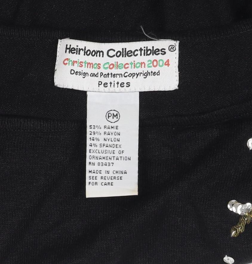 Heirloom Collectibles Women Black M Petite Sequin Santa Christmas Knit Top
