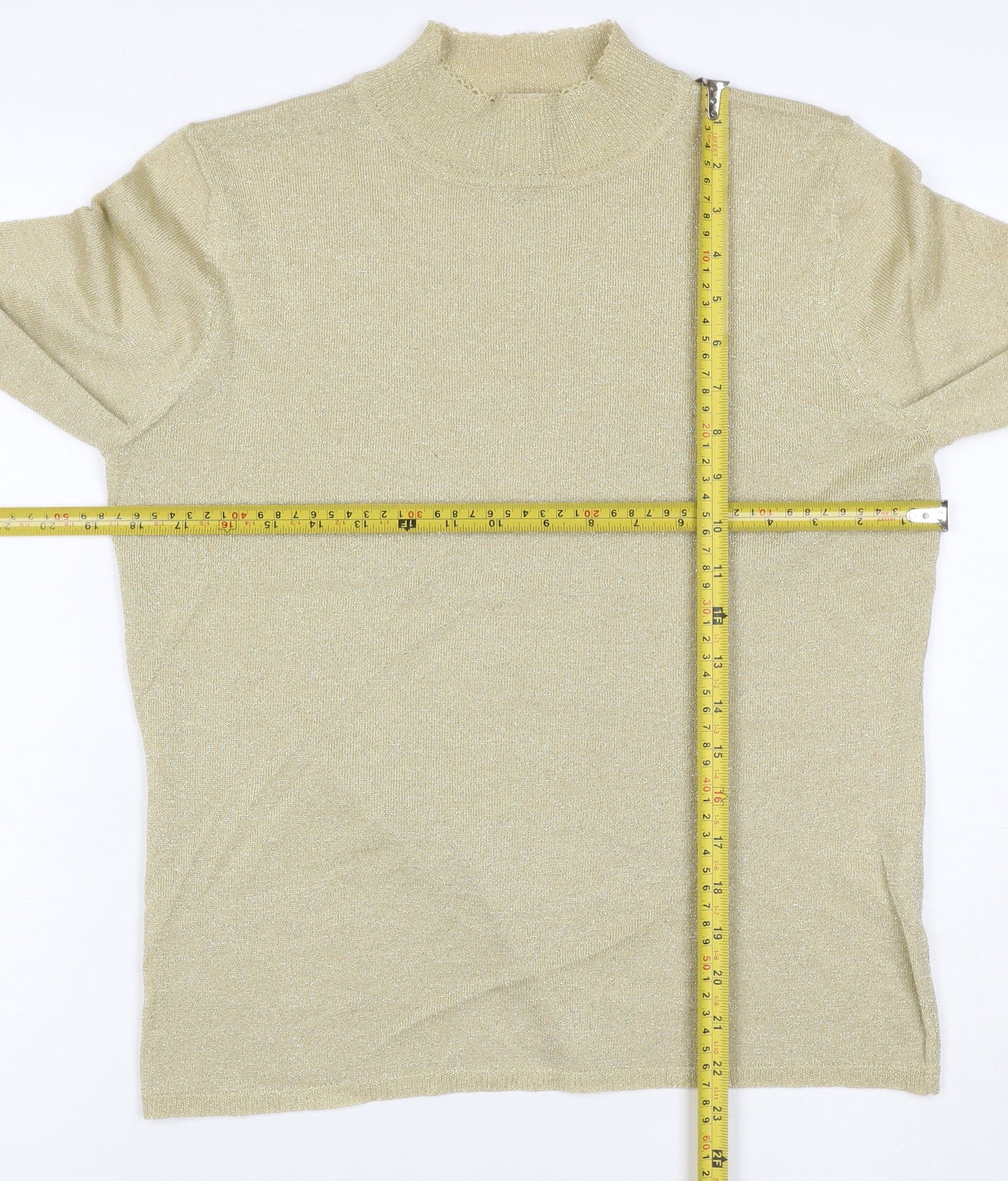 Sag Harbor Women’s Gold Metallic Knit Mock Neck Jumper M