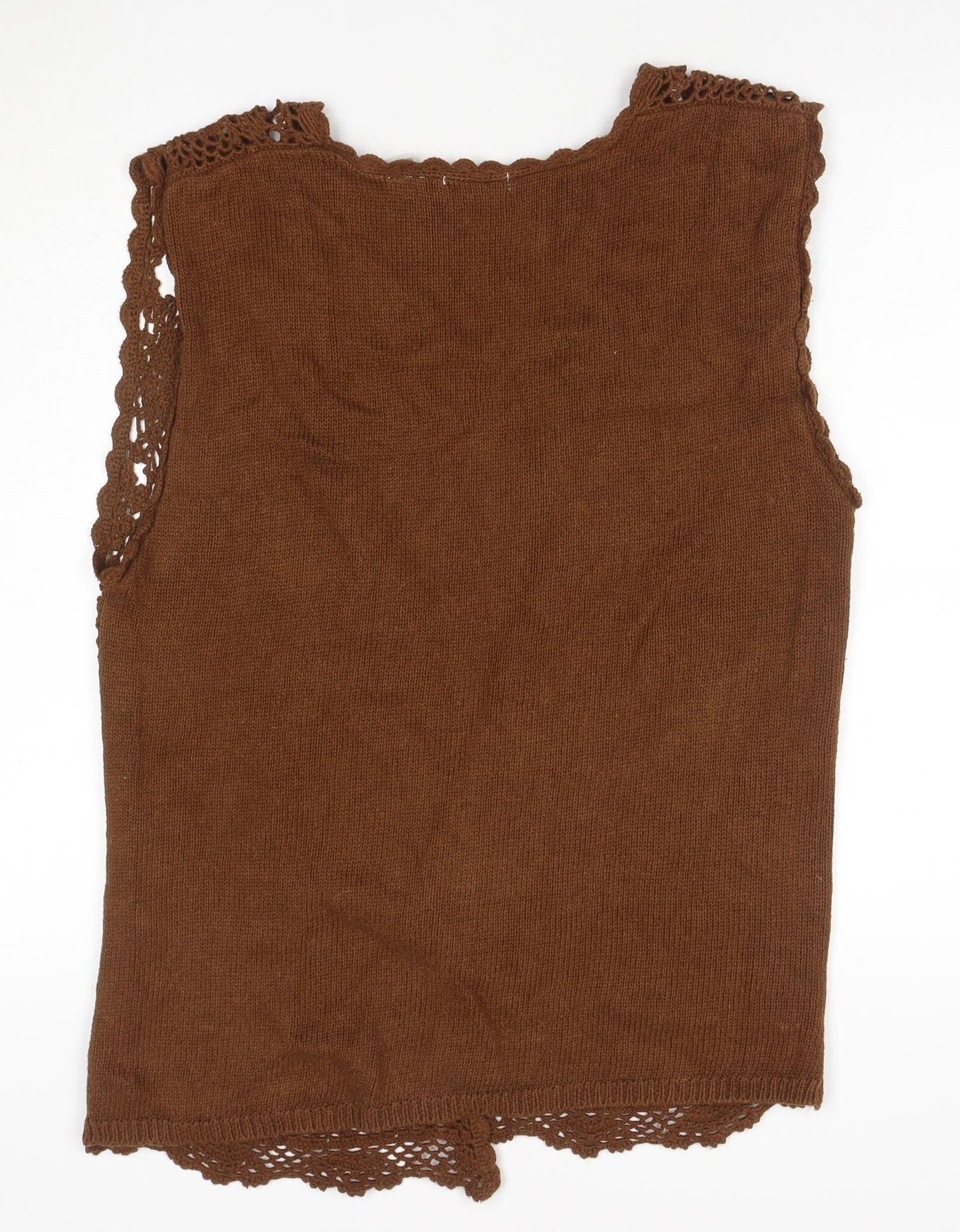 Sostanza Women’s Brown M Crochet Floral Sleeveless Button Cardigan