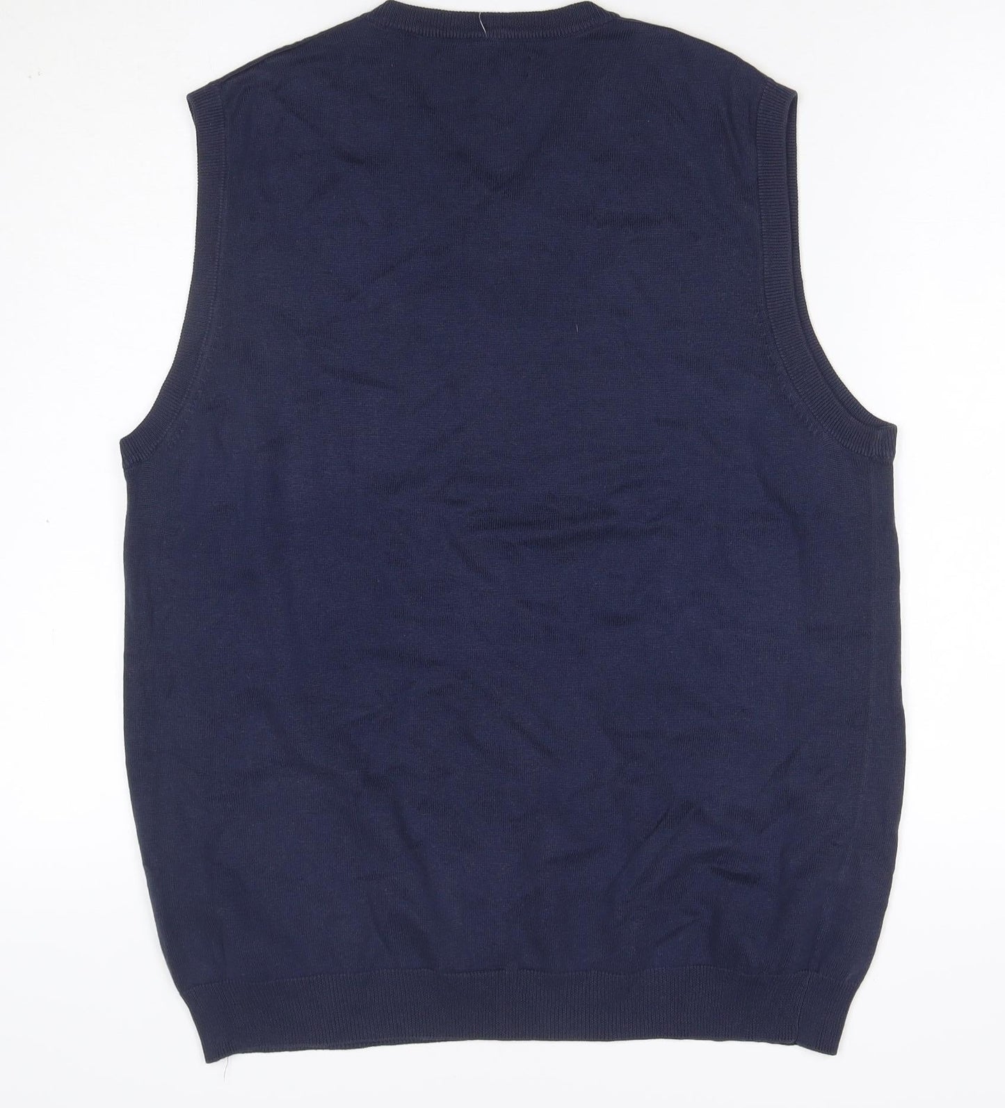 Axist Mens Blue L Argyle V-Neck Sleeveless Cotton Blend Jumper Vest