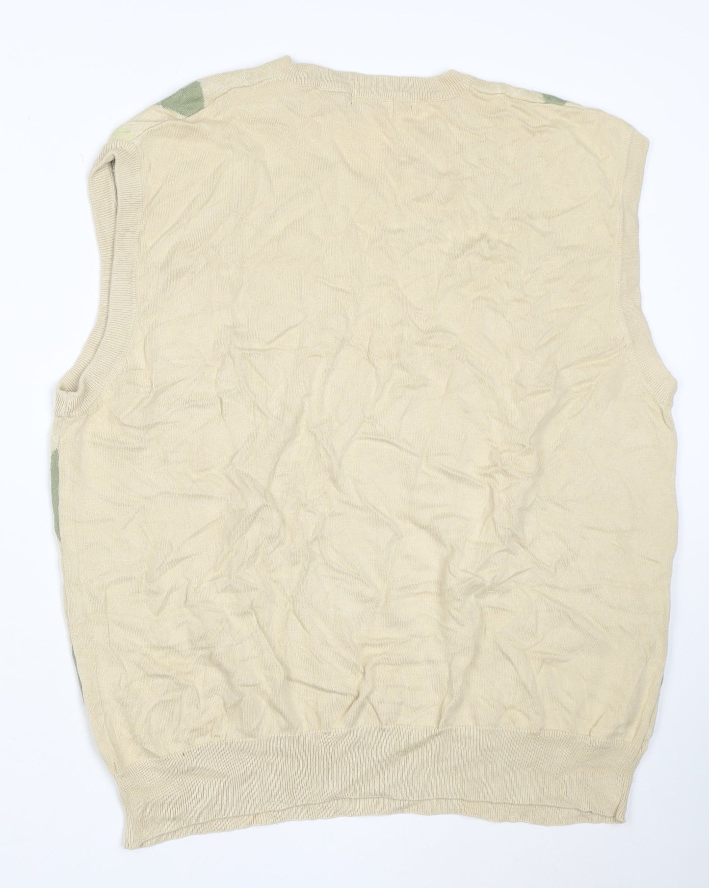 SaddleBred Men's Beige Green XL Argyle V-Neck Cotton Knit Sweater Vest