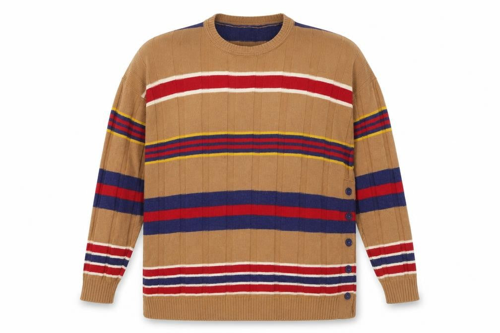 United Womens Colors of Benetton Multicoloured Striped Wool Jumper UK 16 Crew Neck