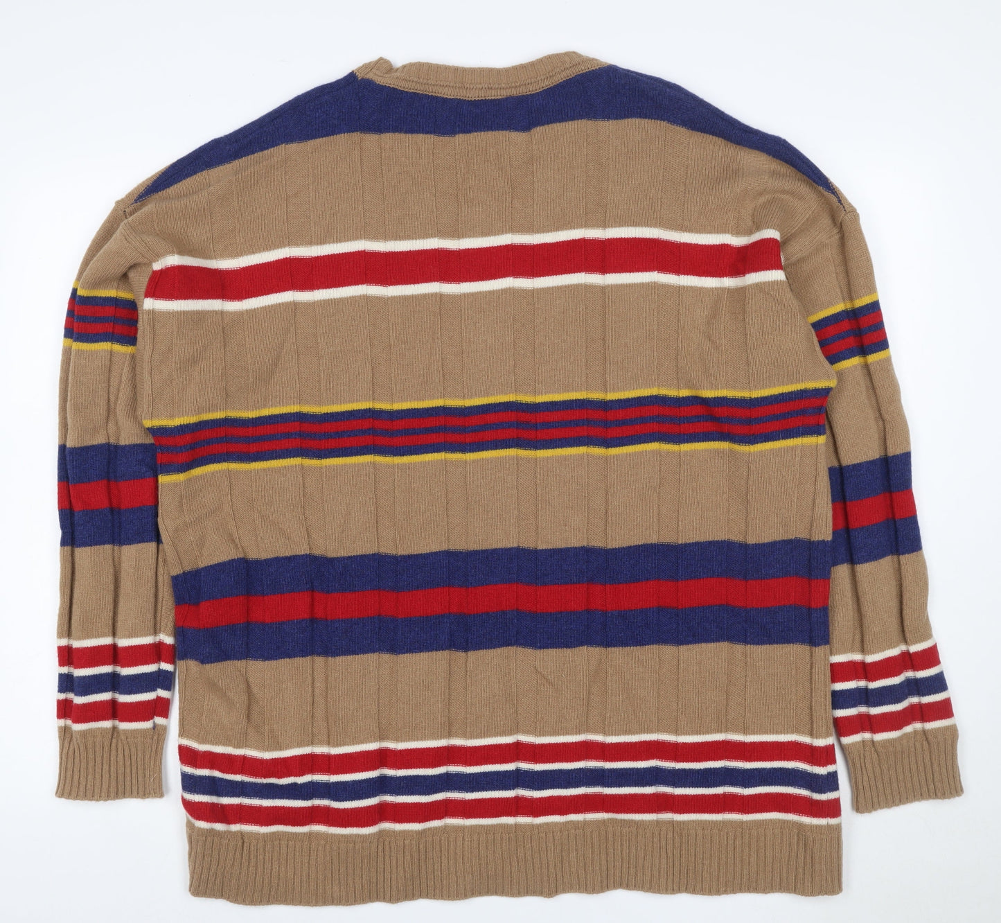 Benetton Unisex Multicoloured Striped Wool Jumper UK 16 Crew Neck