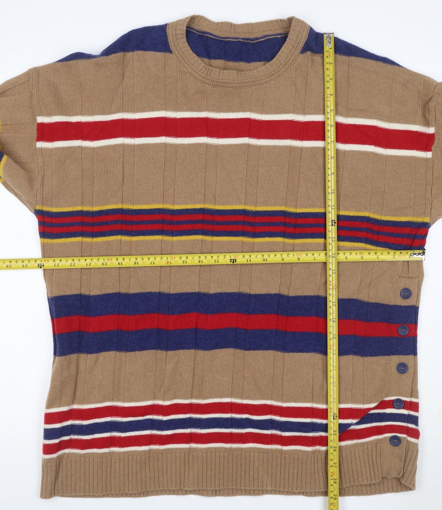 Benetton Unisex Multicoloured Striped Wool Jumper UK 16 Crew Neck