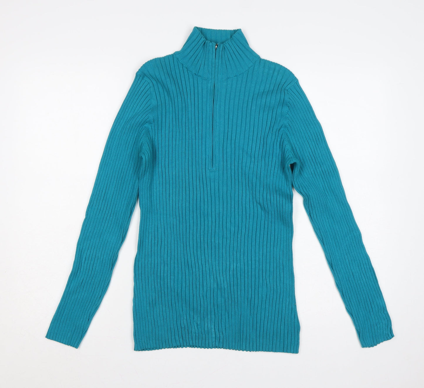 Eddie Bauer Women’s Blue L Rib Knit 1/4 Zip High Neck Jumper