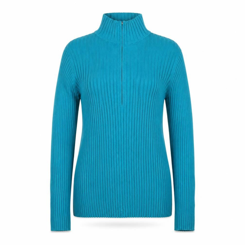 Eddie Bauer Women’s Blue L Rib Knit 1/4 Zip High Neck Jumper