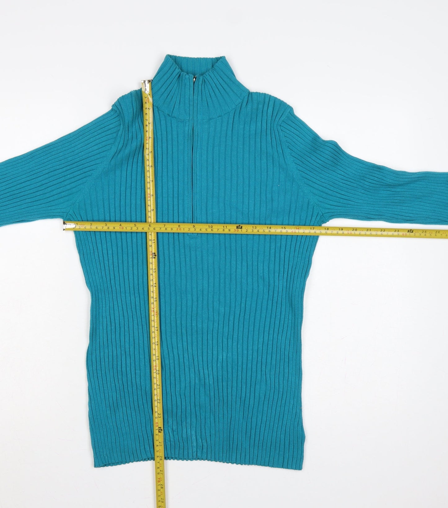 Eddie Bauer Women’s Blue L Rib Knit 1/4 Zip High Neck Jumper