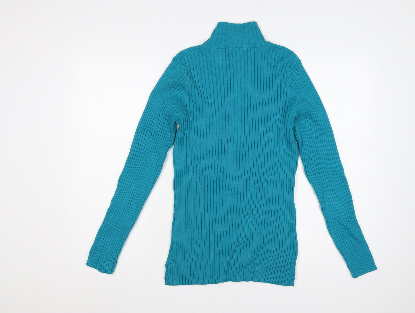 Eddie Bauer Women’s Blue L Rib Knit 1/4 Zip High Neck Jumper