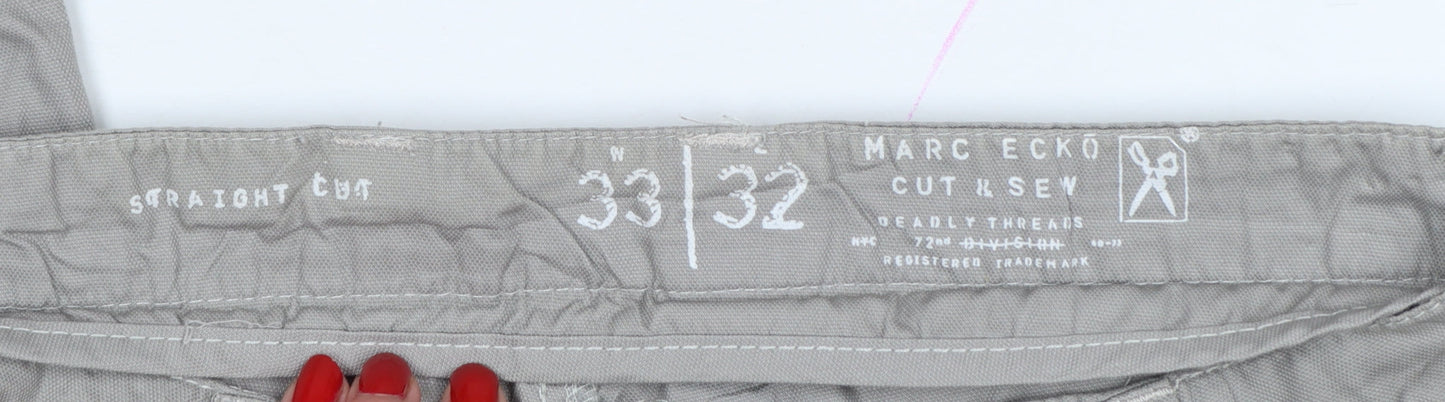 Marc Ecko Men’s Grey 33/32 Straight Cut Cargo Trousers Cotton