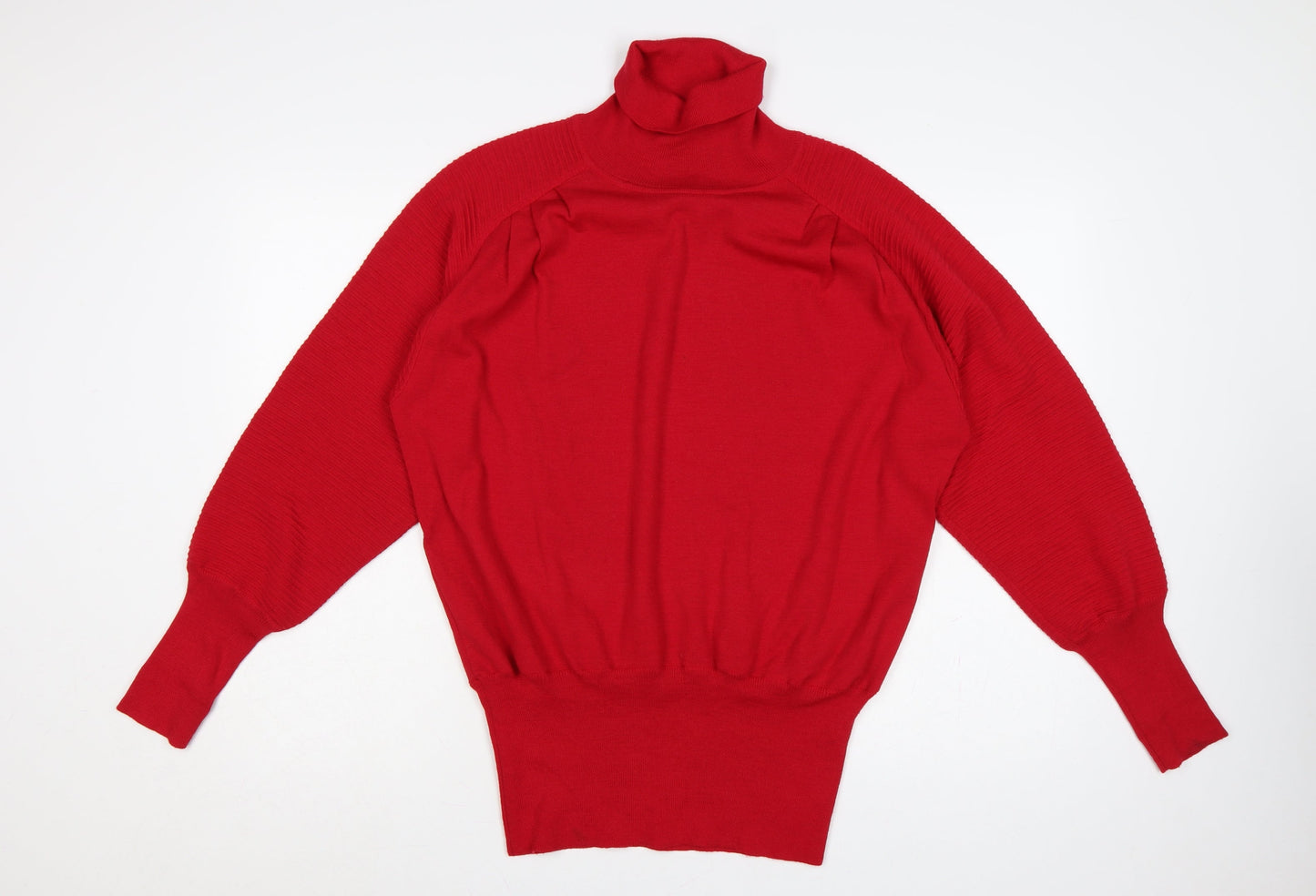Semplice Women Red M Pure Wool Roll Neck Balloon Sleeve Jumper Vintage