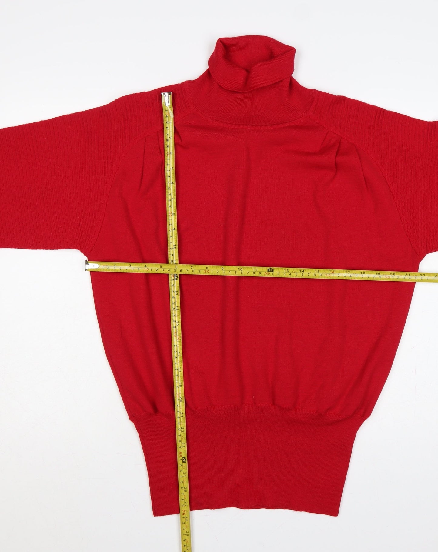 Semplice Women Red M Pure Wool Roll Neck Balloon Sleeve Jumper Vintage