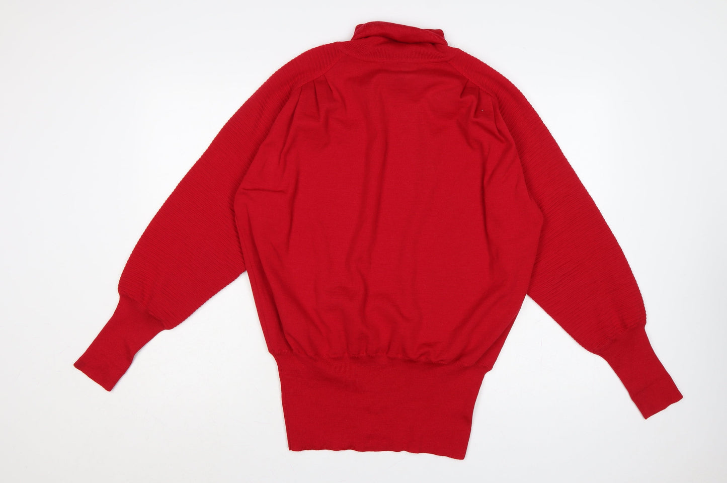 Semplice Women Red M Pure Wool Roll Neck Balloon Sleeve Jumper Vintage