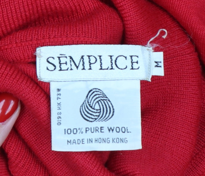 Semplice Women Red M Pure Wool Roll Neck Balloon Sleeve Jumper Vintage