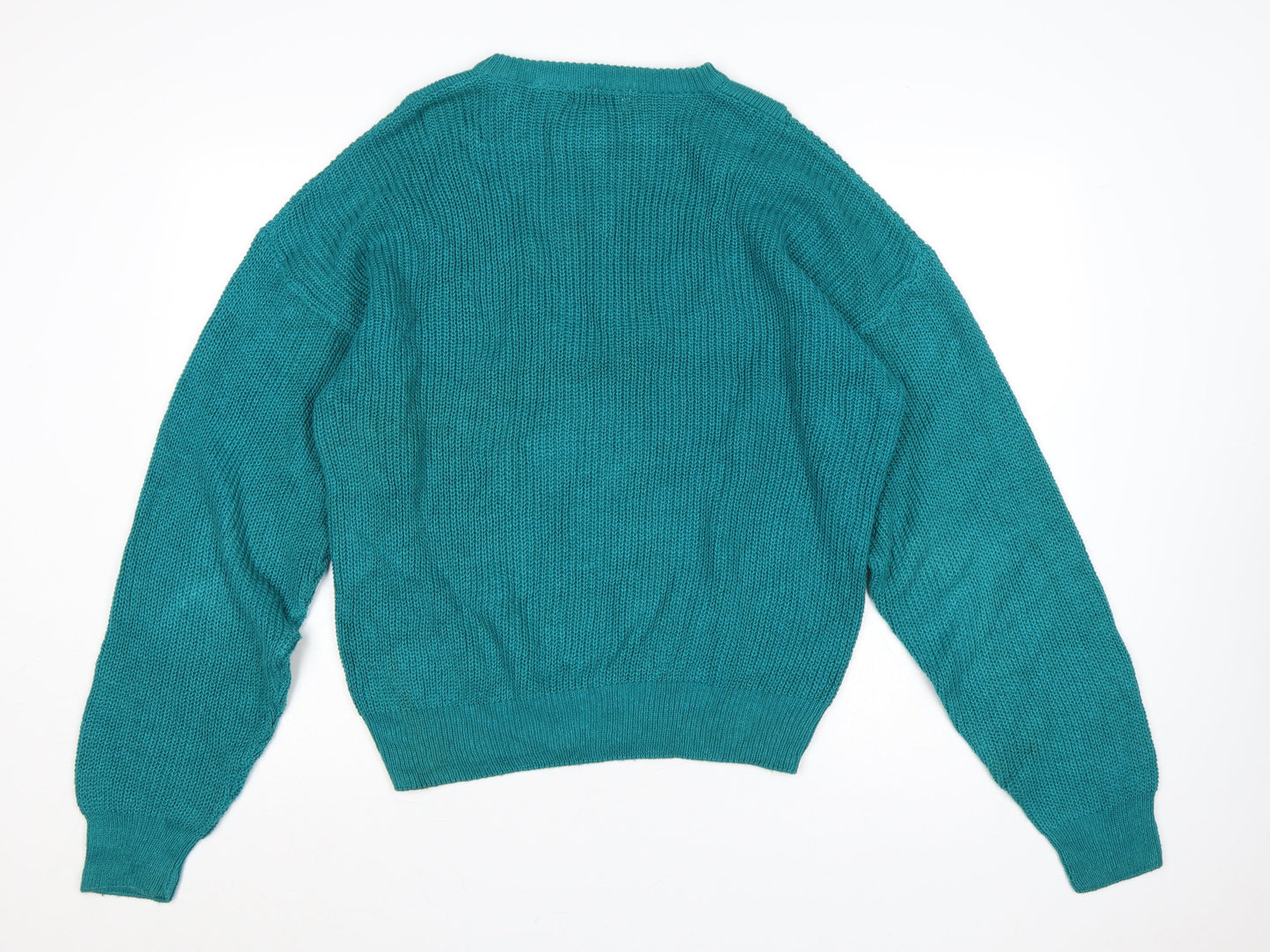 Vibes Women’s Blue Ramie Cotton L Henley Raglan Knit Jumper