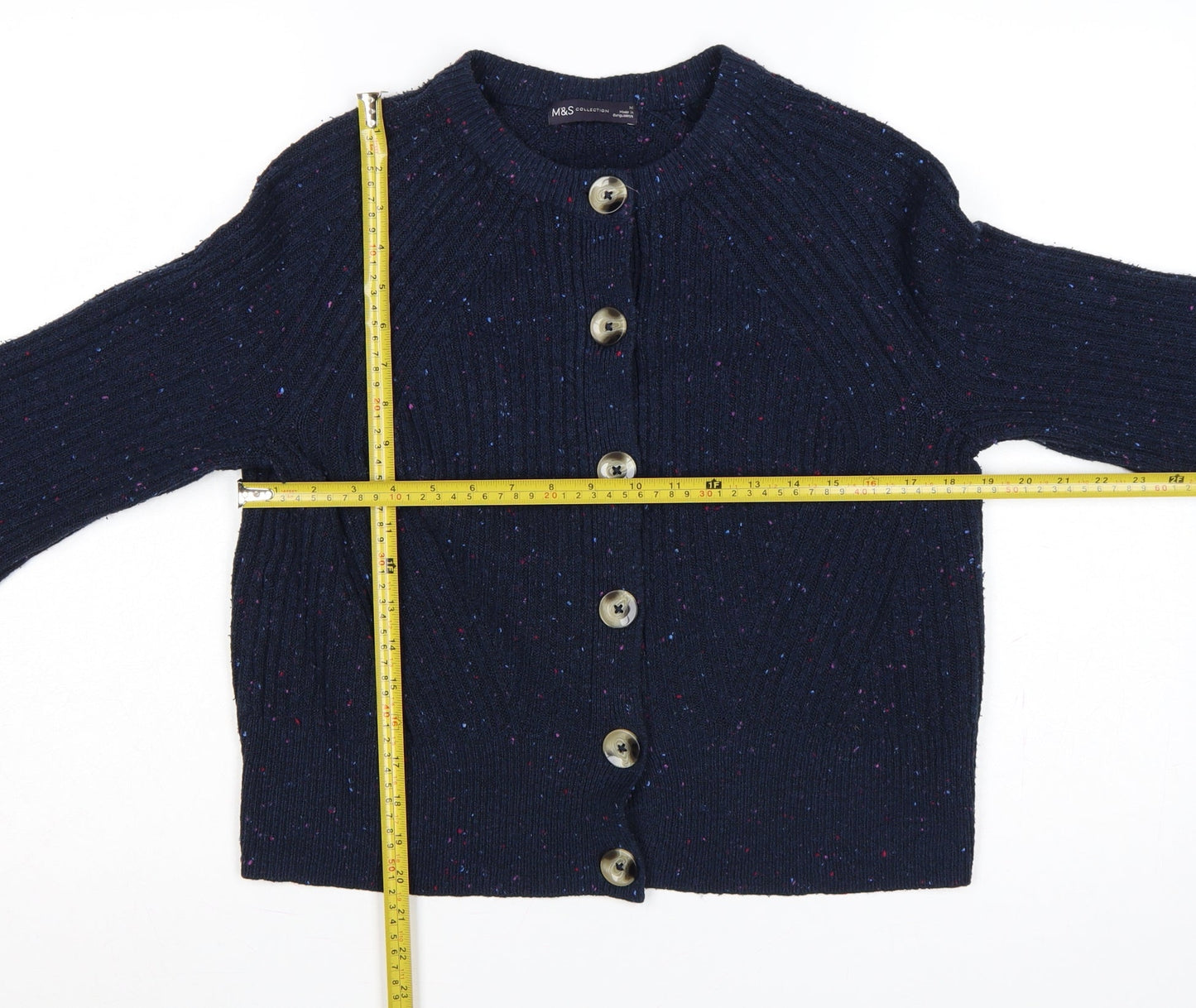 Marks and Spencer Women Navy M Speckled Button Knit Cardigan
