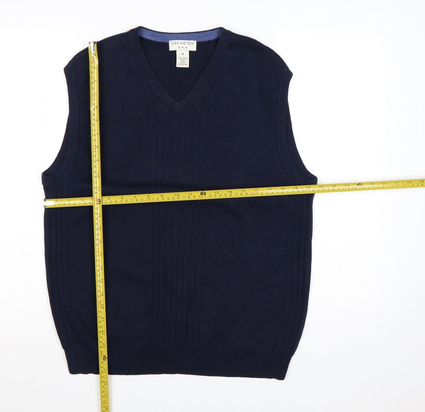Covington Men Blue M V-Neck Cotton Knit Sleeveless Jumper Vest