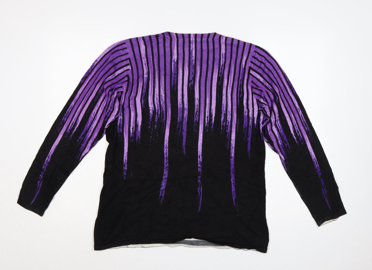 MITZY Women’s Purple Black Striped Rhinestone Knit Jumper M