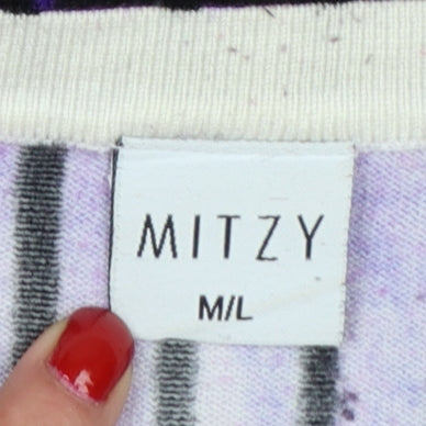 MITZY Women’s Purple Black Striped Rhinestone Knit Jumper M