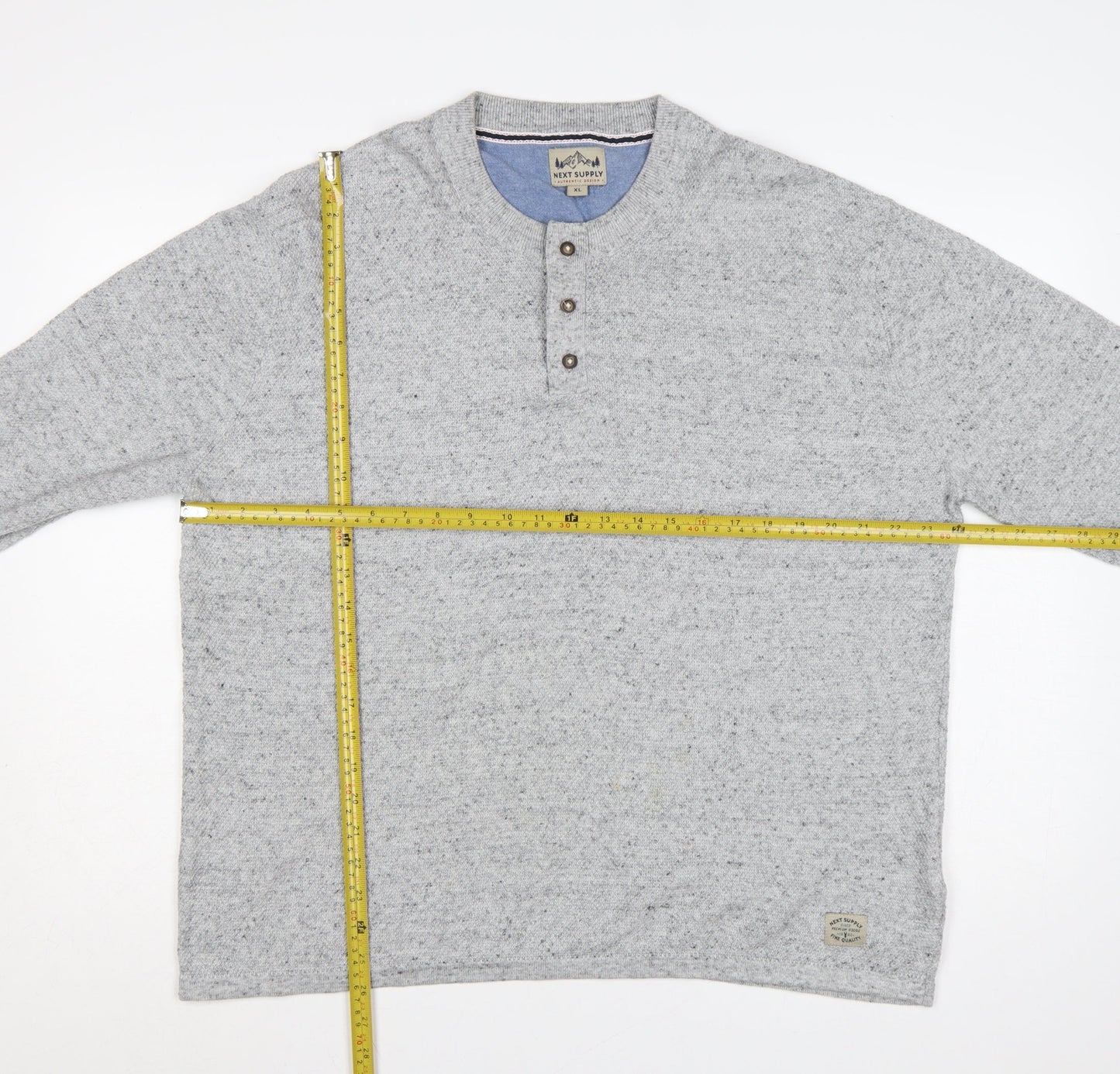 Next Supply Men's Grey XL Henley Knit Cotton Blend Jumper