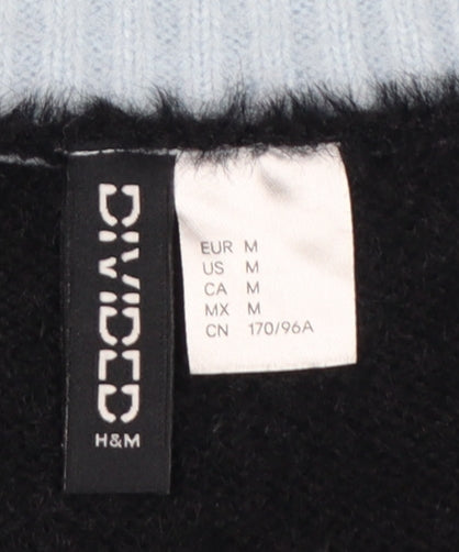 H&M Divided Women Blue Black Houndstooth Knit V-Neck Vest UK 12