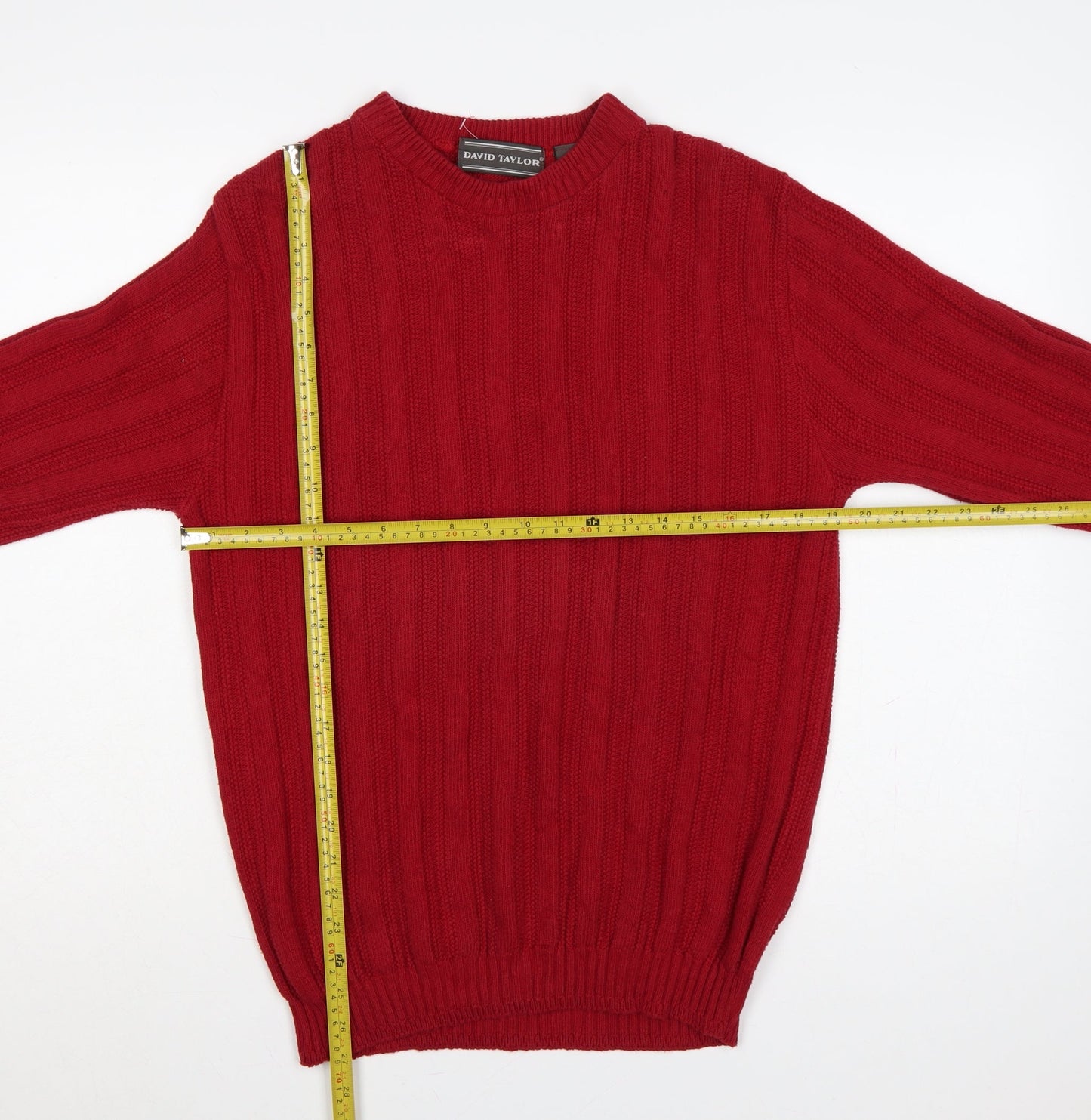 David Taylor Men’s Red M Cotton Ribbed Knit Crew Neck Pullover Jumper