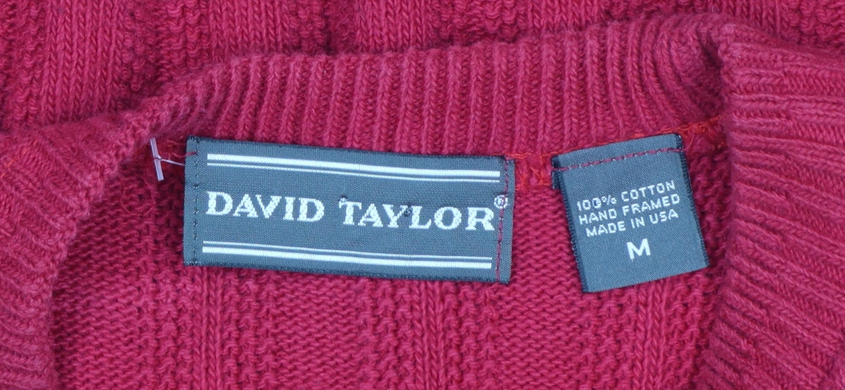 David Taylor Men’s Red M Cotton Ribbed Knit Crew Neck Pullover Jumper