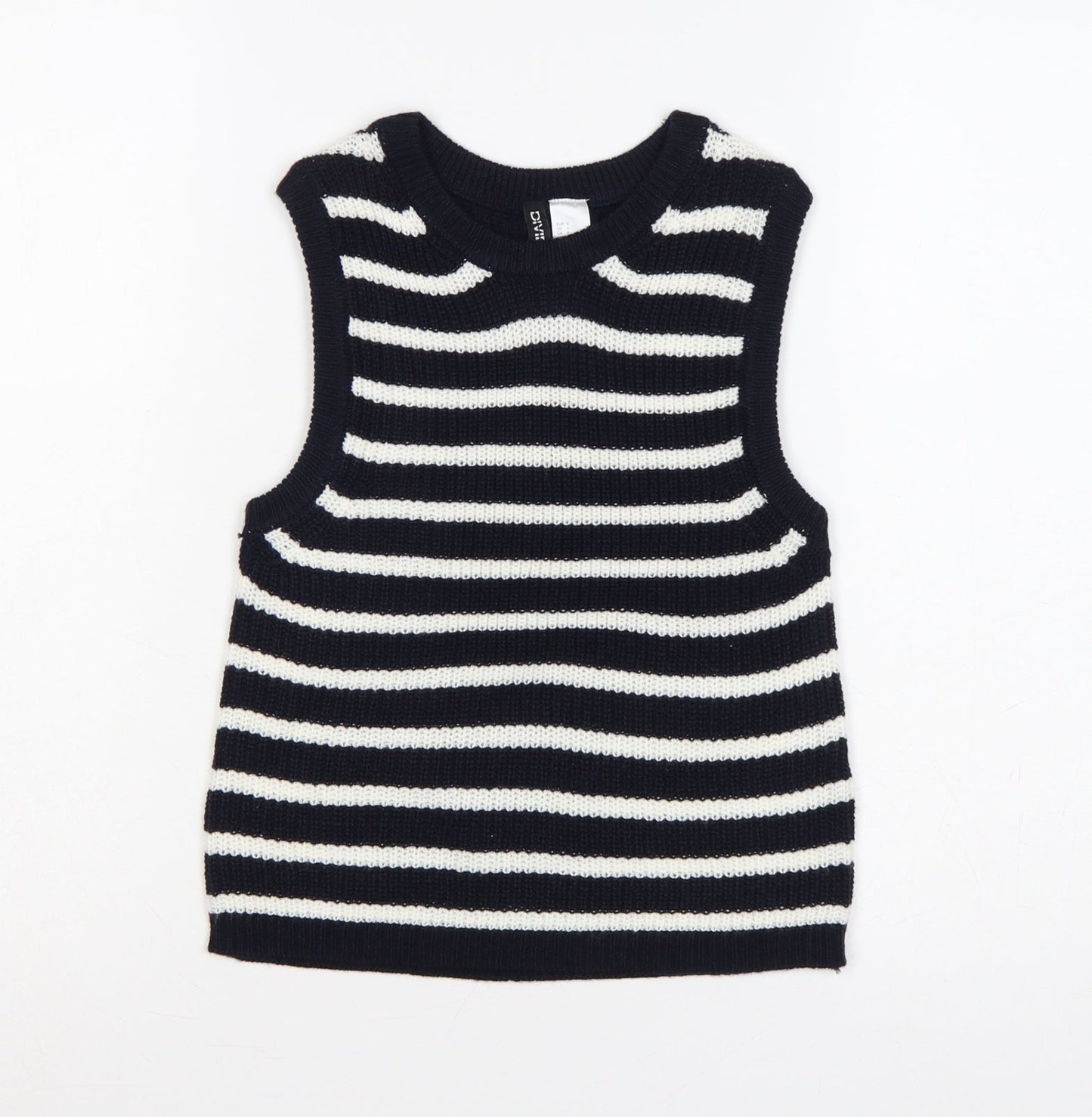 H&M Women Black White Striped Knit Vest Jumper Size S