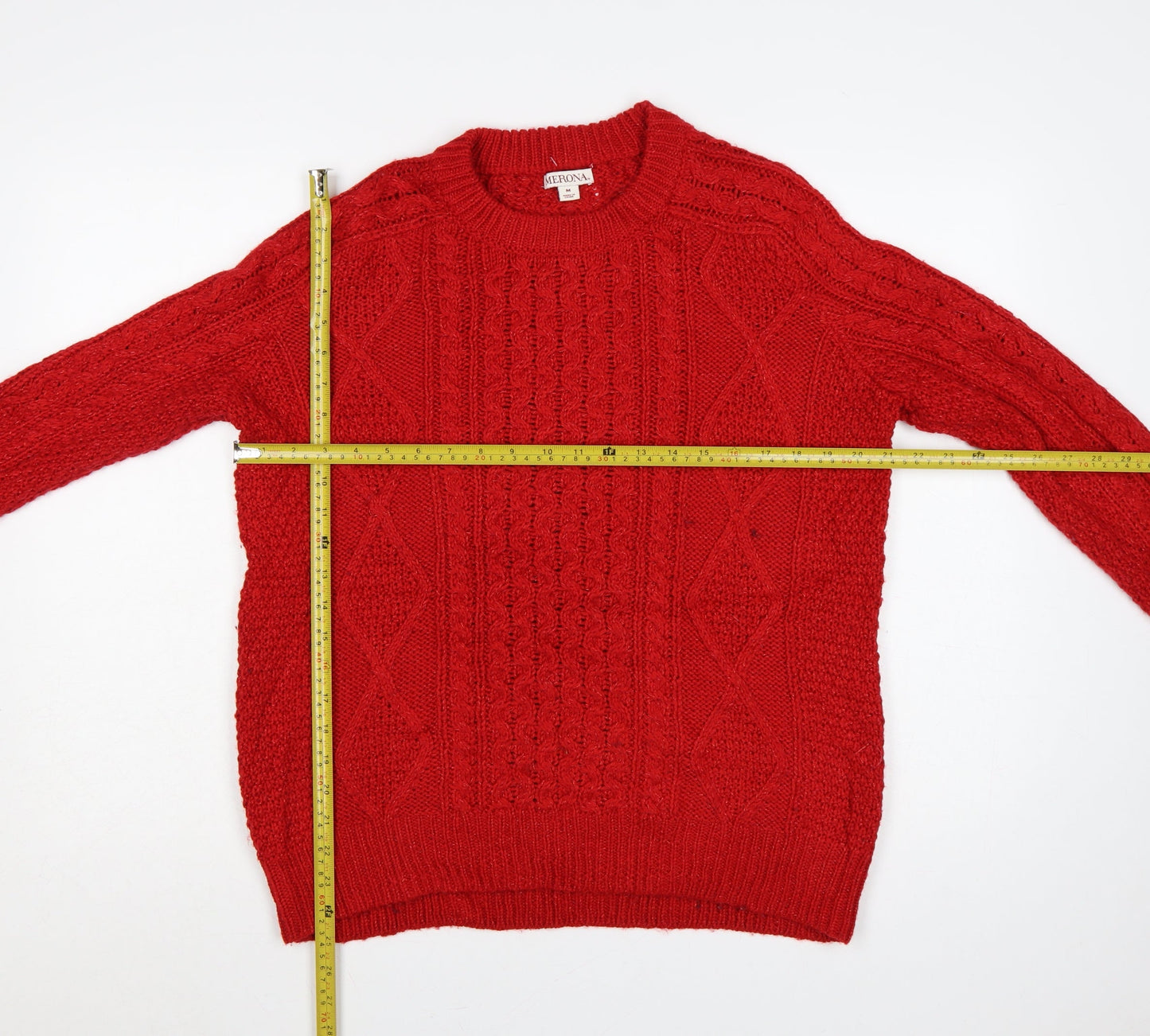 Merona Women’s Red M Cable Knit Crew Neck Wool Blend Jumper