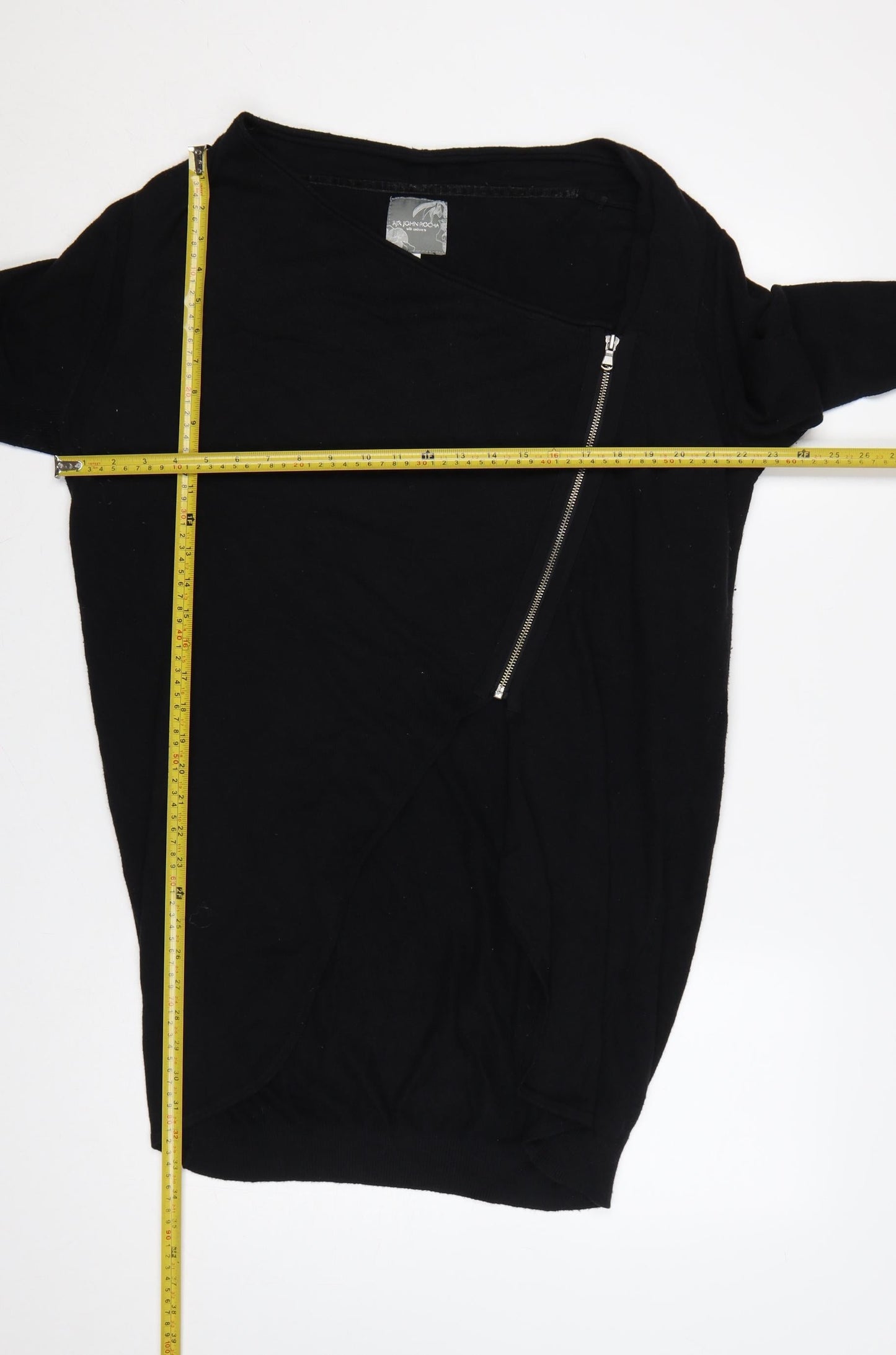 RJR John Rocha Women Black Size 18 Cashmere Blend Asymmetric Zip Cardigan