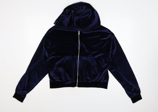 Fashionkilla Women’s Blue Size 12 Velour Full Zip Hoodie Pockets
