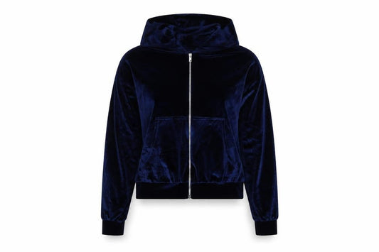 Fashionkilla Women’s Blue Size 12 Velour Full Zip Hoodie Pockets