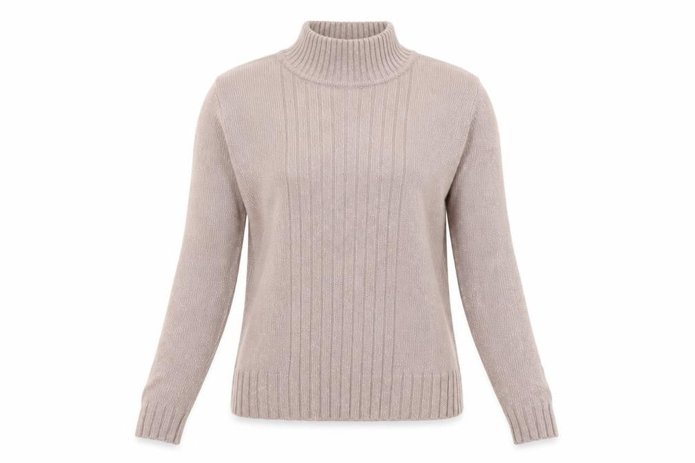 Front view of Principles Women Beige Wool Blend Roll Neck Ribbed Jumper UK 10