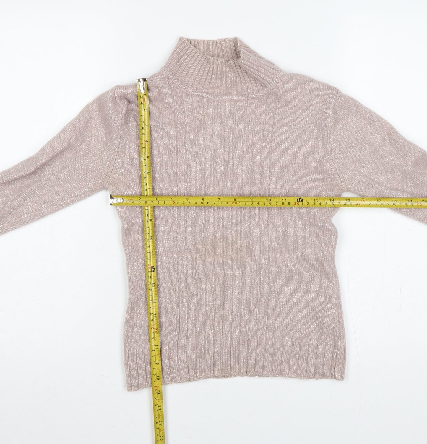 Principles Women Beige Wool Blend Roll Neck Ribbed Jumper UK 10