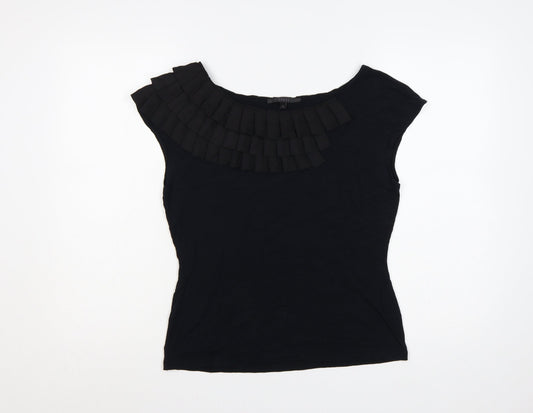 Coast Women Black UK 14 Ruffle Pleated Cap Sleeve Viscose Blouse