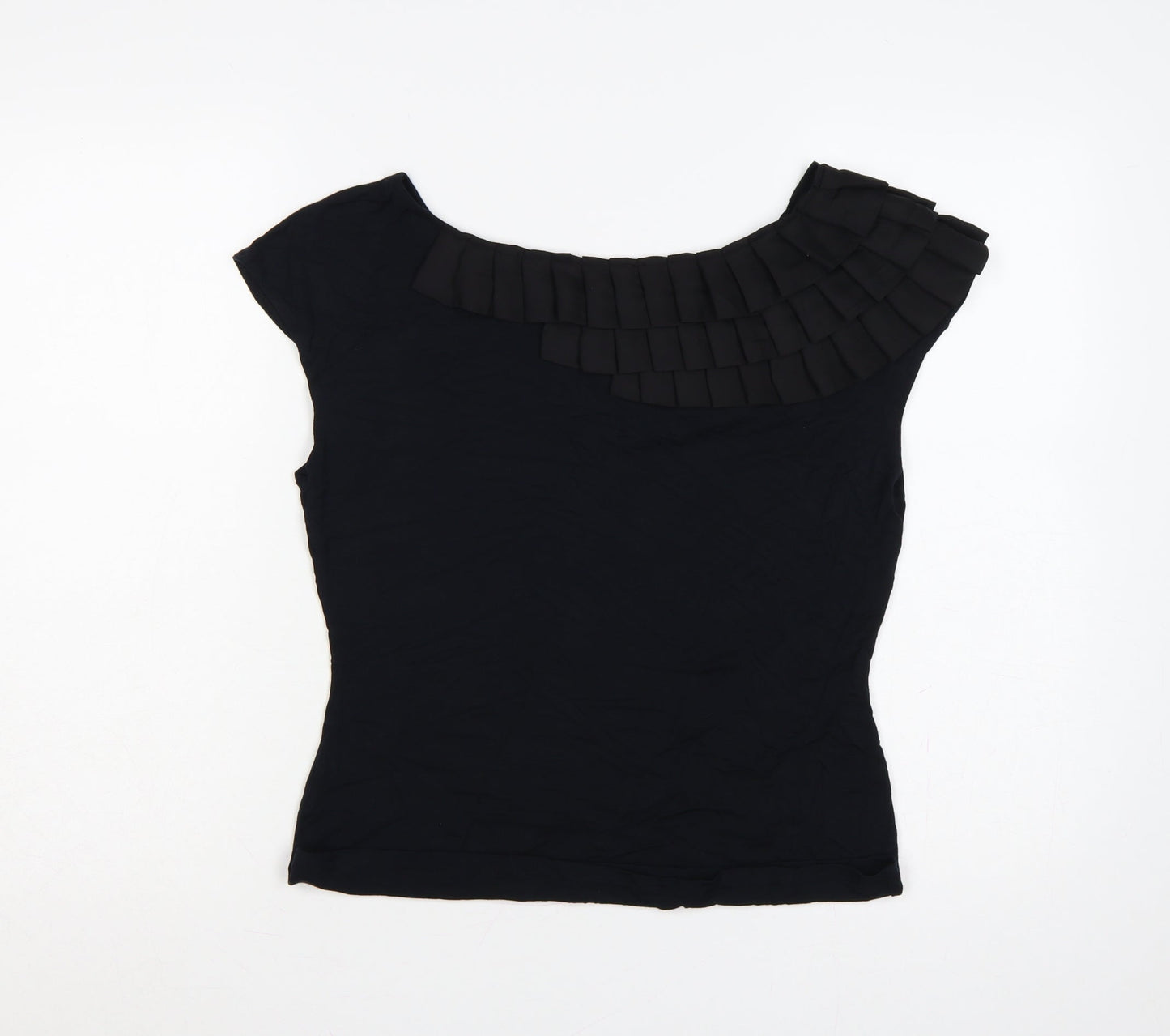 Coast Women Black UK 14 Ruffle Pleated Cap Sleeve Viscose Blouse