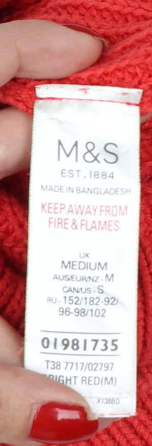 M&S Women Red M Cable Knit Cotton Crew Neck Jumper
