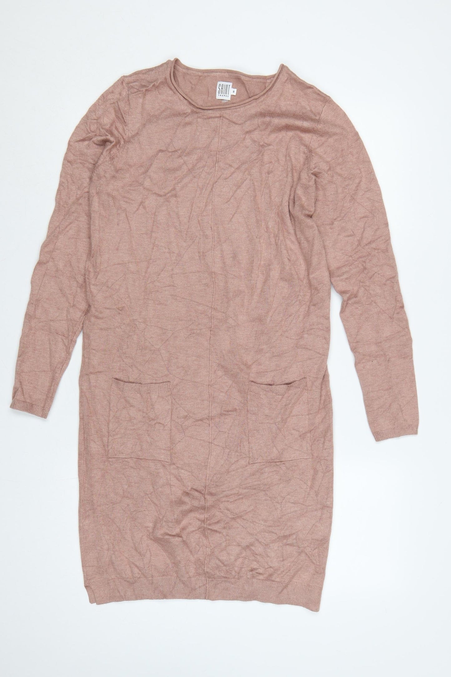 Saint Tropez Women Pink S Knit Jumper Dress Long Sleeve Pockets